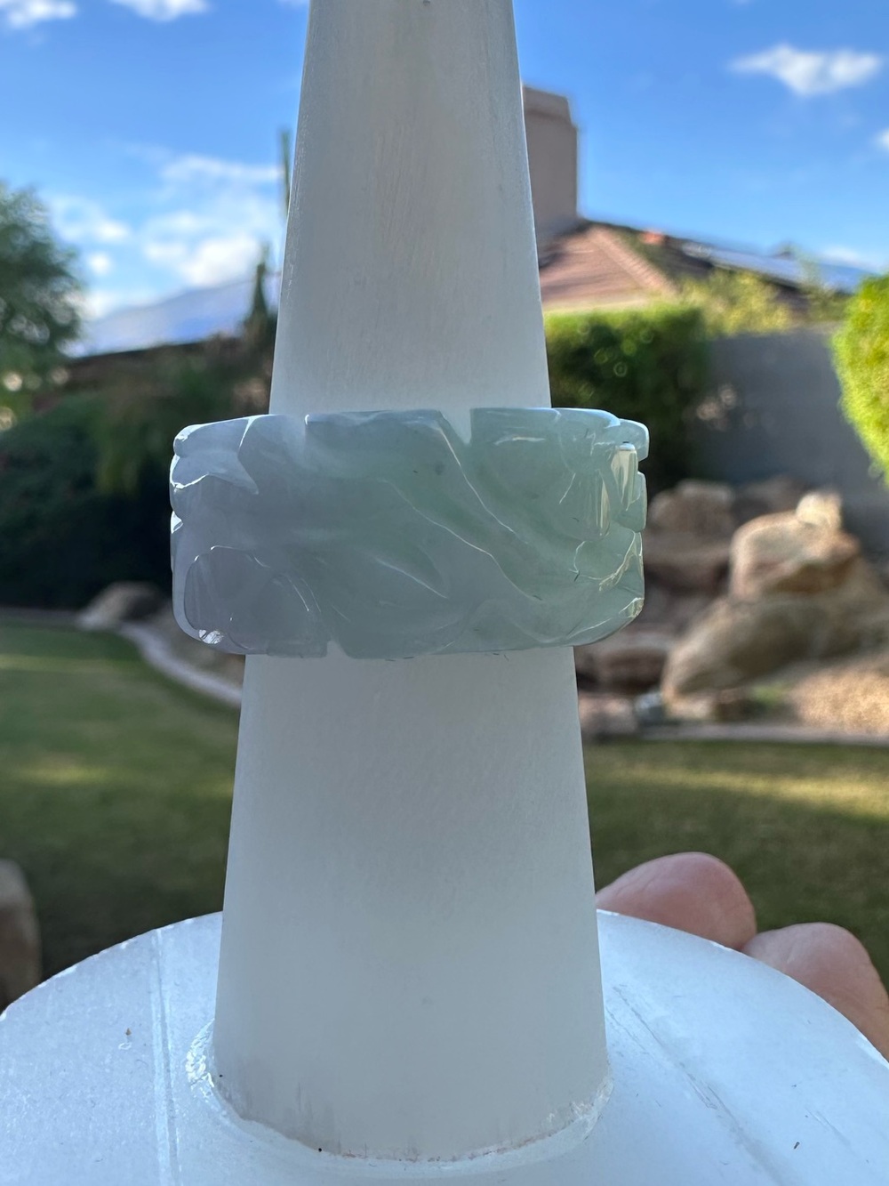 Carved Jade Ring Size 9 Thick Band NEW IN BOX